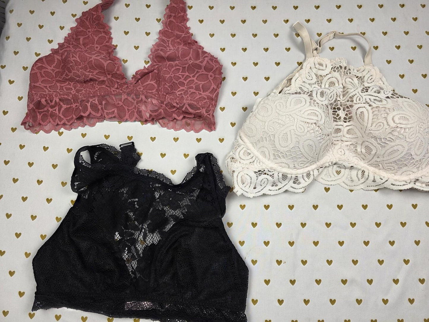 Victorias Secret Pink LOT OF 3 Large Lacey Bralettes Bra Tops Tanks