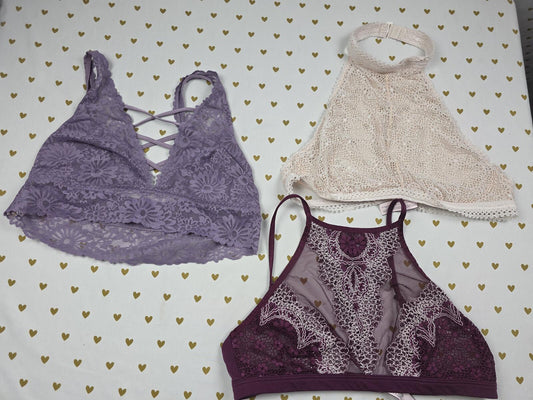 Victorias Secret Pink LOT OF 3 Medium Lacey Bralettes Bra Tops Tanks