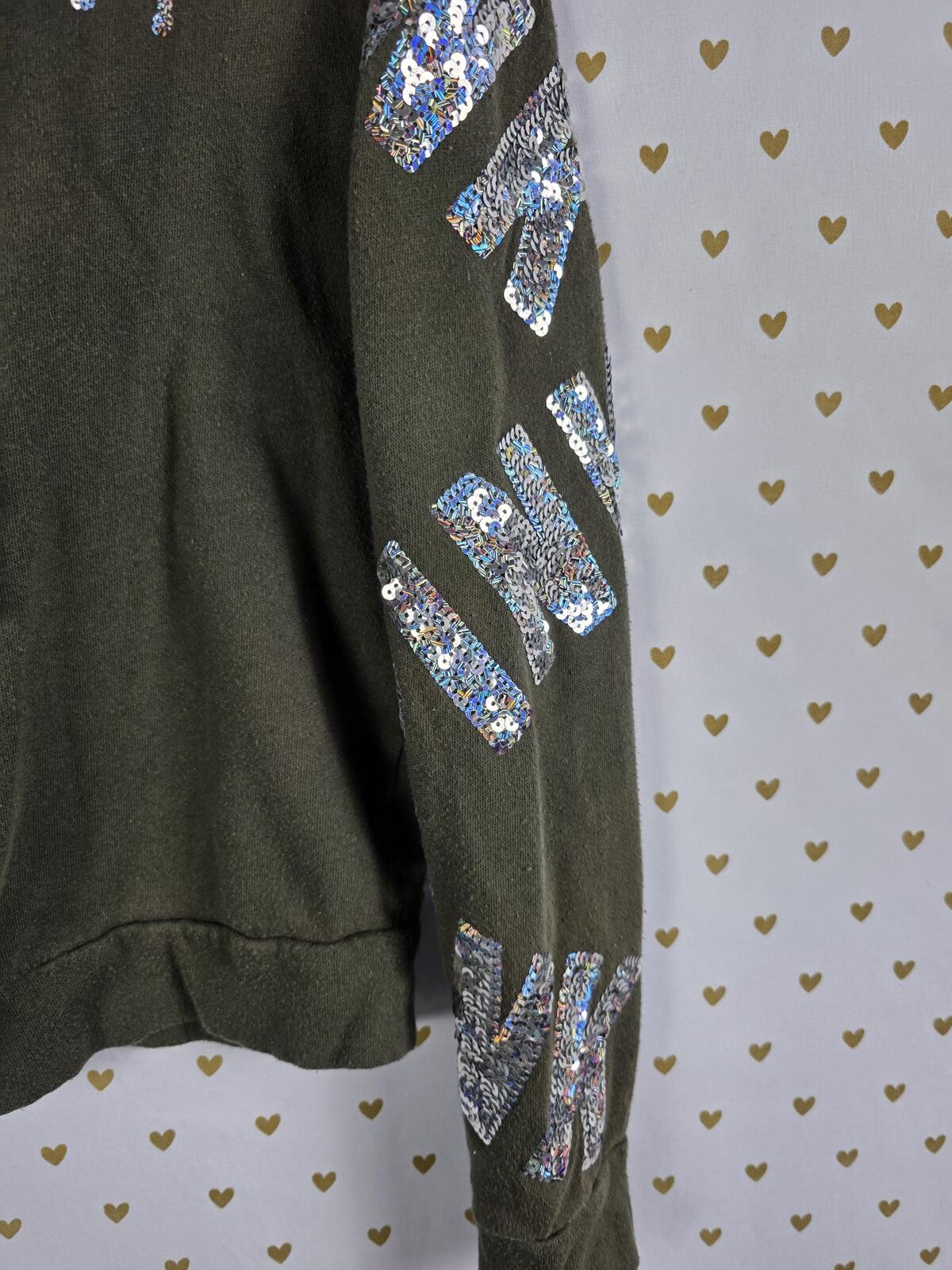 Victorias Secret Pink Green BLING SEQUINED Logo Full Zip Hoodie Jacket Small