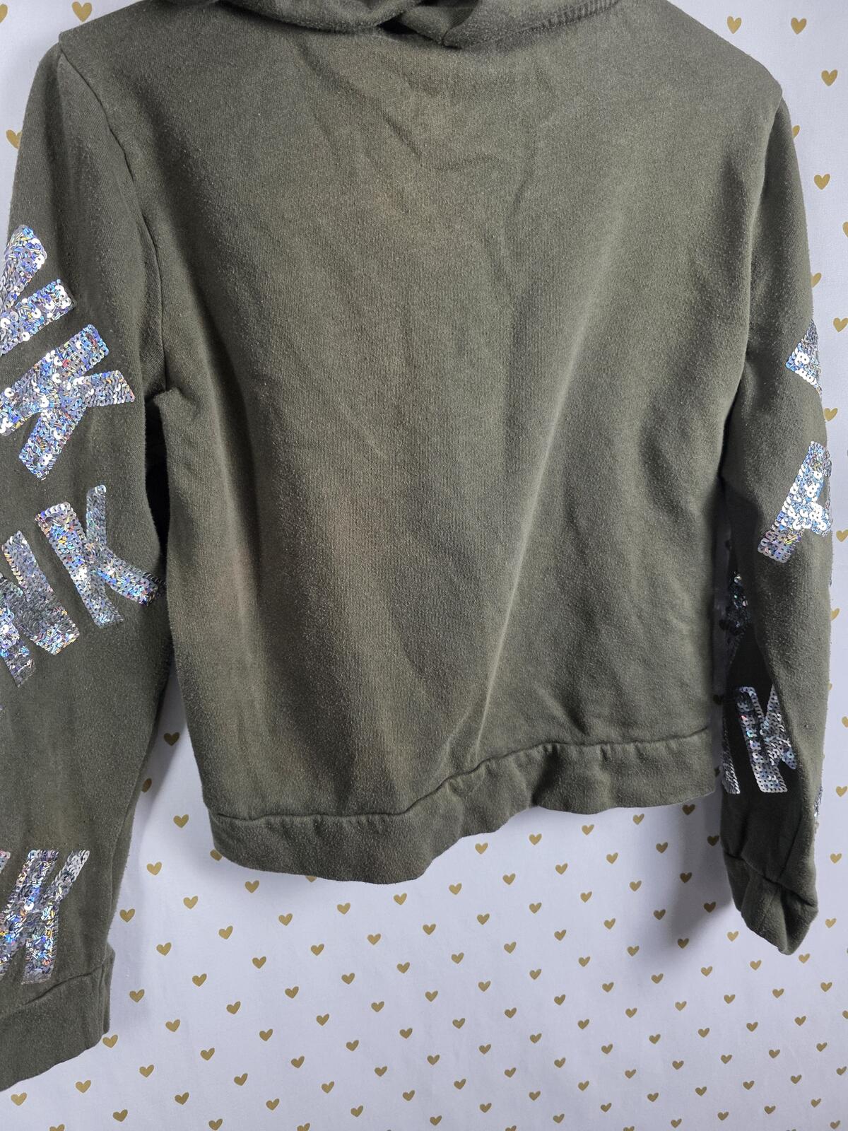 Victorias Secret Pink Green BLING SEQUINED Logo Full Zip Hoodie Jacket Small