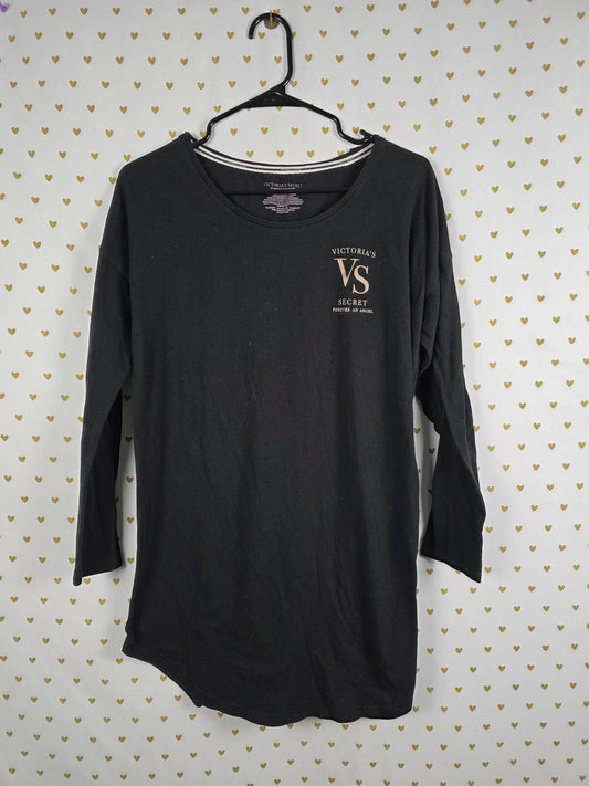 Victorias Secret Black ANGELS Long Sleeve Nightgown Night Sleep Shirt SMALL