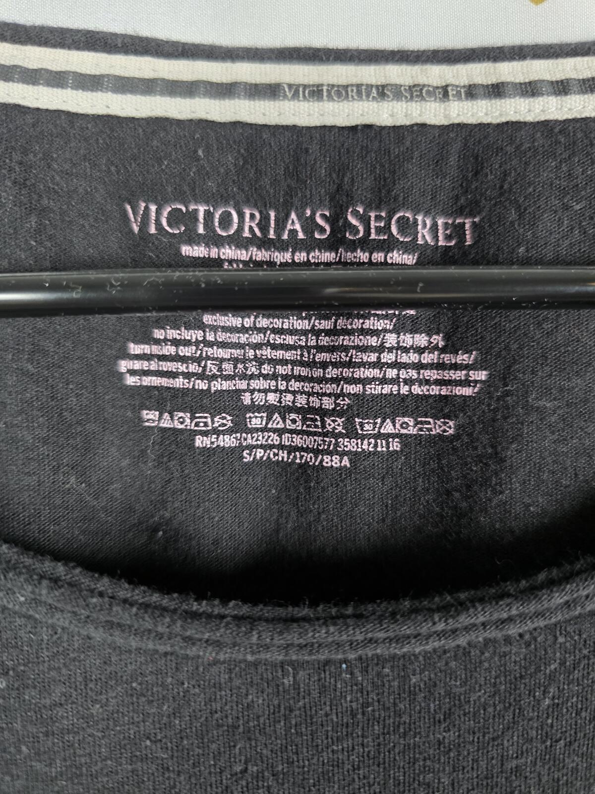 Victorias Secret Black ANGELS Long Sleeve Nightgown Night Sleep Shirt SMALL