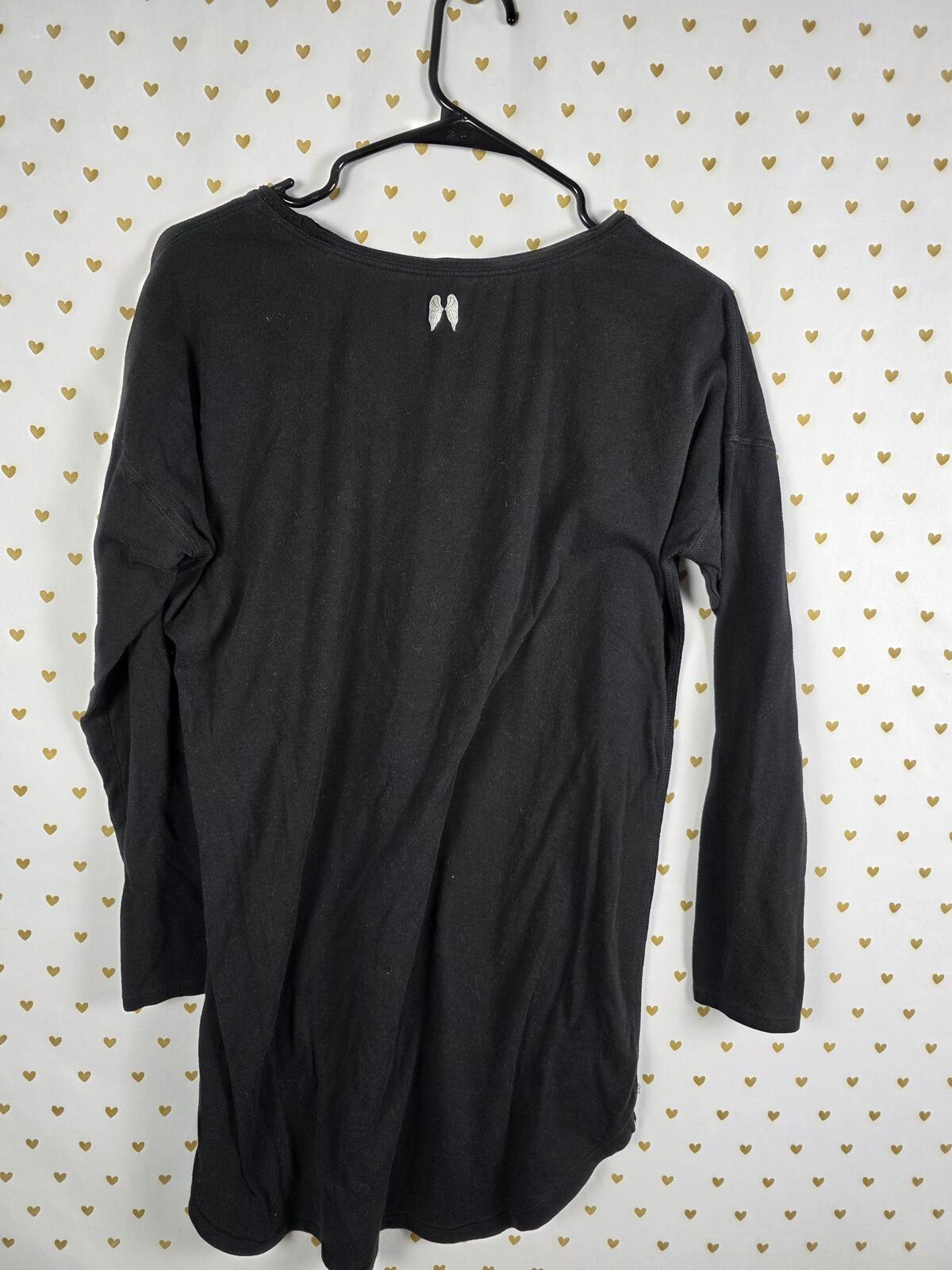 Victorias Secret Black ANGELS Long Sleeve Nightgown Night Sleep Shirt SMALL
