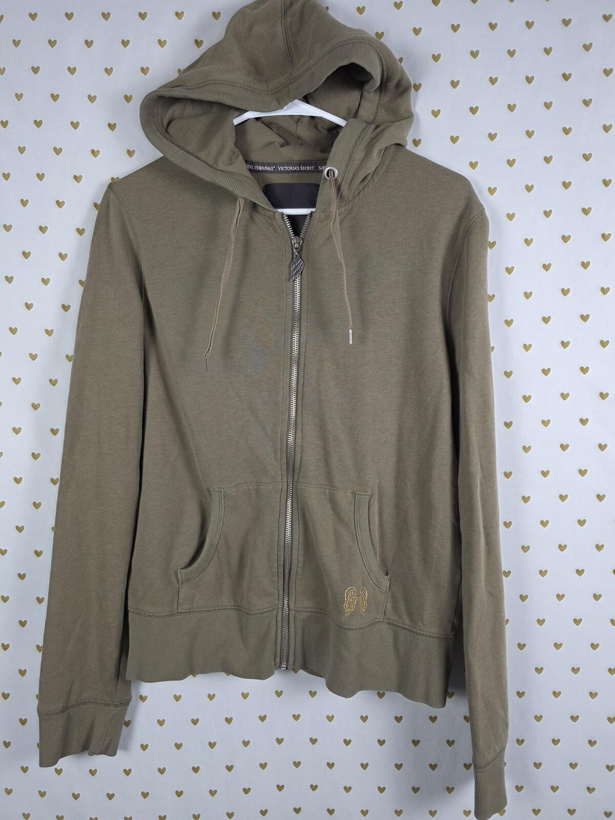Victorias Secret Supermodel Essentials Olive Green WINGS Bling Hoodie Jacket L