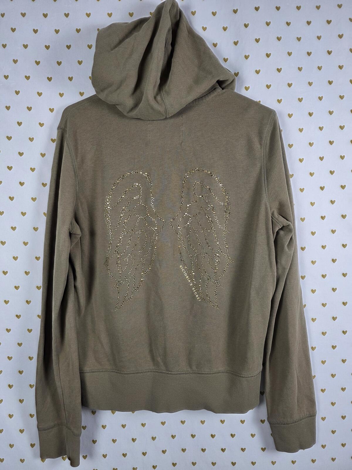 Victorias Secret Supermodel Essentials Olive Green WINGS Bling Hoodie Jacket L