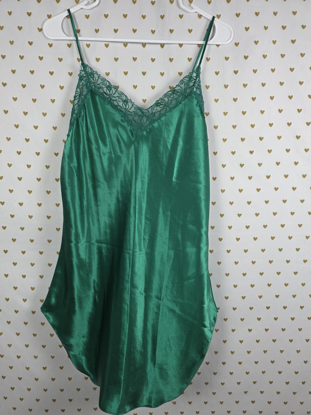 Victorias Secret VINTAGE Gold Label Emerald Green Satin Slip Dress LARGE