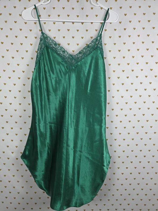 Victorias Secret VINTAGE Gold Label Emerald Green Satin Slip Dress LARGE