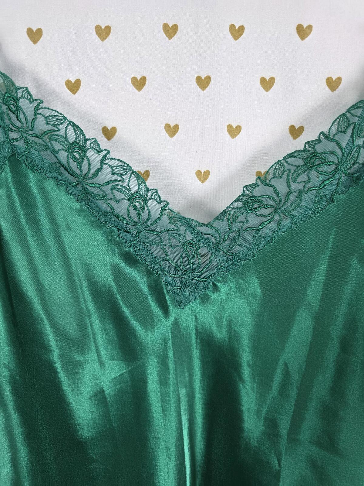 Victorias Secret VINTAGE Gold Label Emerald Green Satin Slip Dress LARGE
