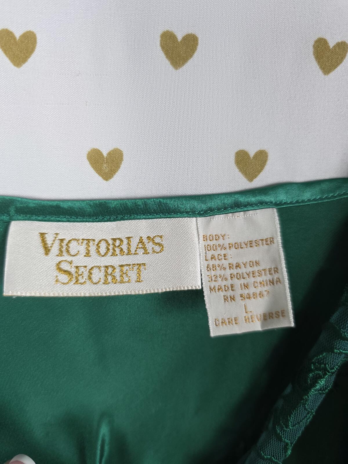 Victorias Secret VINTAGE Gold Label Emerald Green Satin Slip Dress LARGE