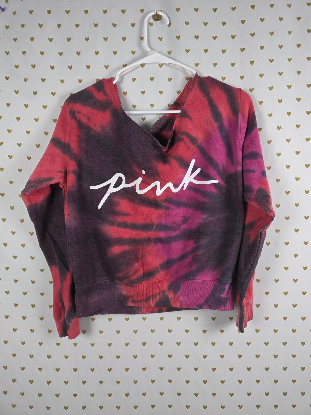 Victorias Secret Pink Tye Dye Slouchy Off Shoulder Sweater Shirt Logo Medium
