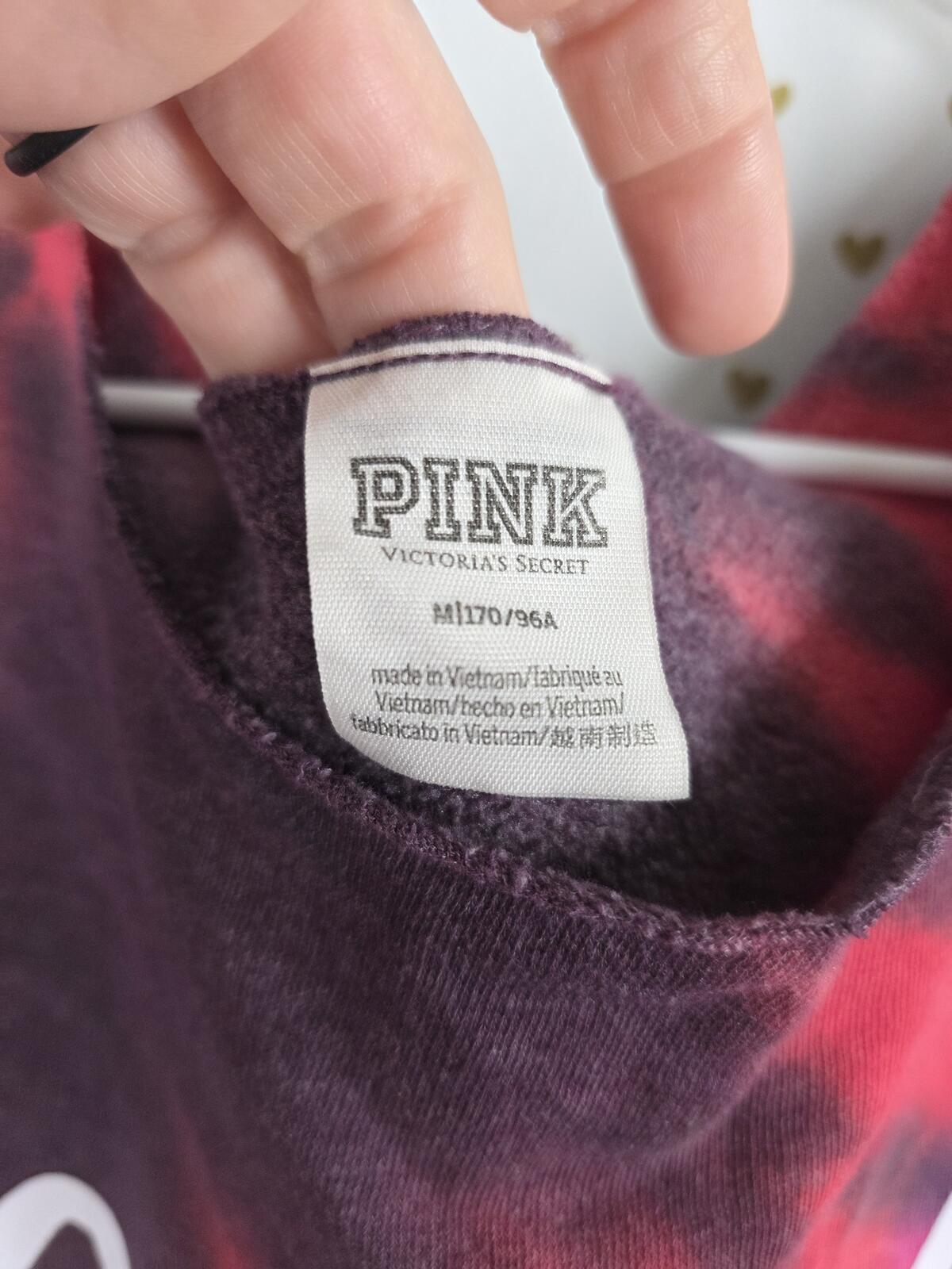 Victorias Secret Pink Tye Dye Slouchy Off Shoulder Sweater Shirt Logo Medium