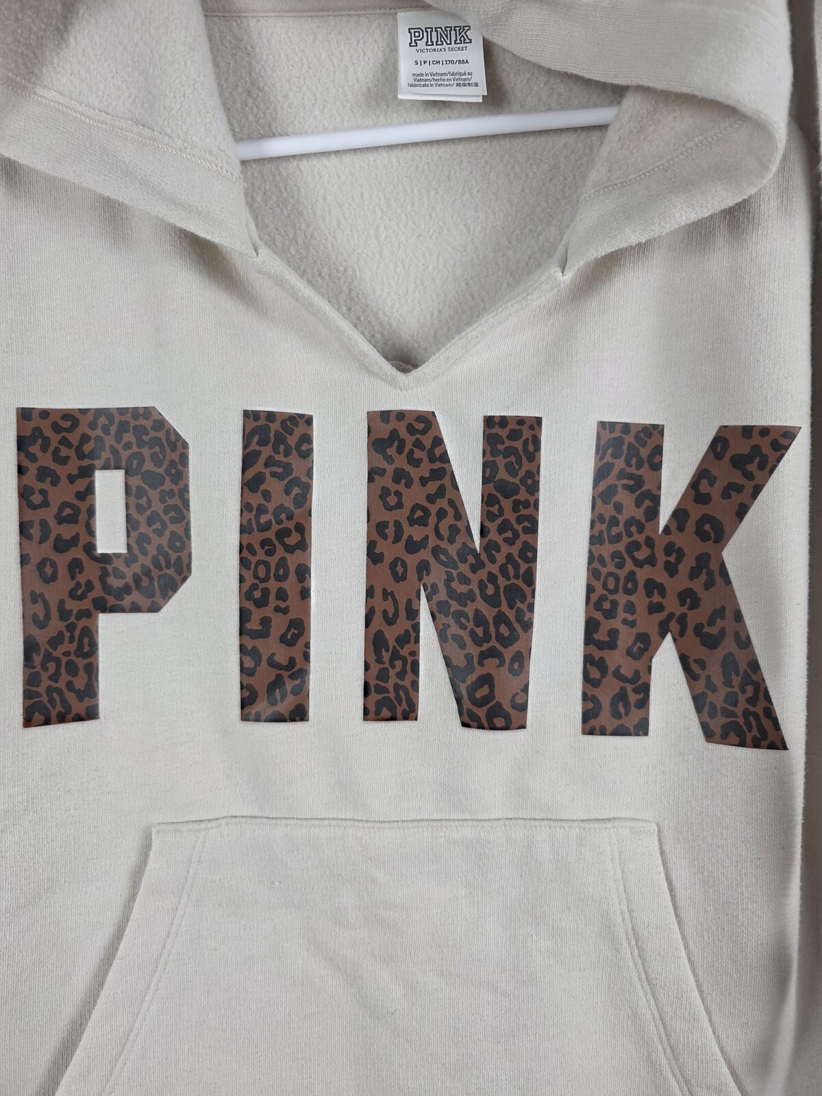 Victorias Secret Pink Cheetah Leopard Logo SET Hoodie Joggers sweats SMALL Beige