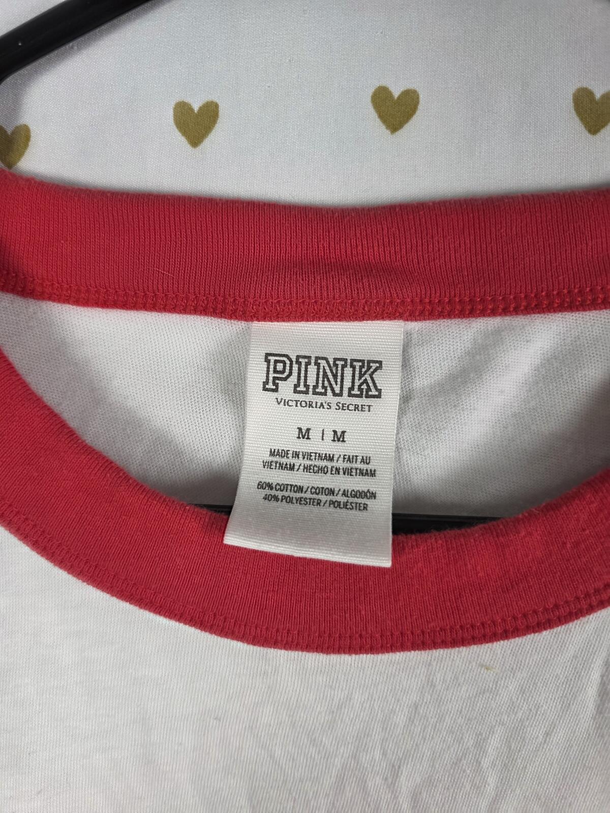 Victorias Secret PINK SUMMER DAZE Cute Ringer Tee shirt Red White MEDIUM