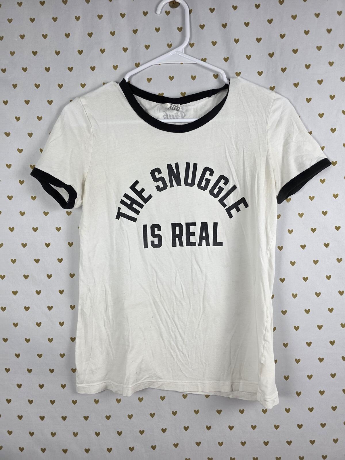 Victorias Secret PINK THE SNUGGLE IS REAL Ringer Tee Shirt S