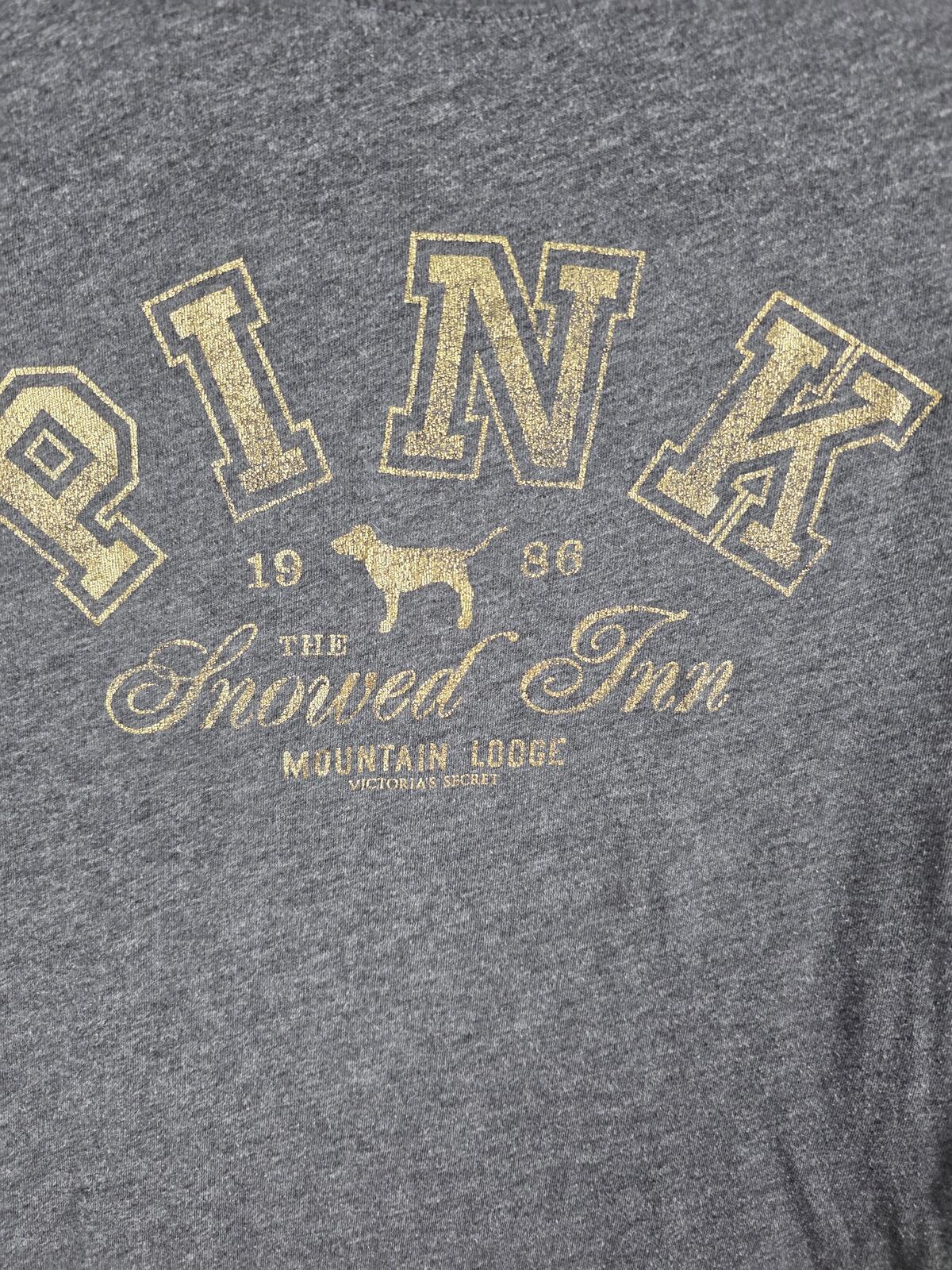 Victorias Secret PINK Long Sleeve Gold Logo Vintage Tee Shirt Lodge MEDIUM
