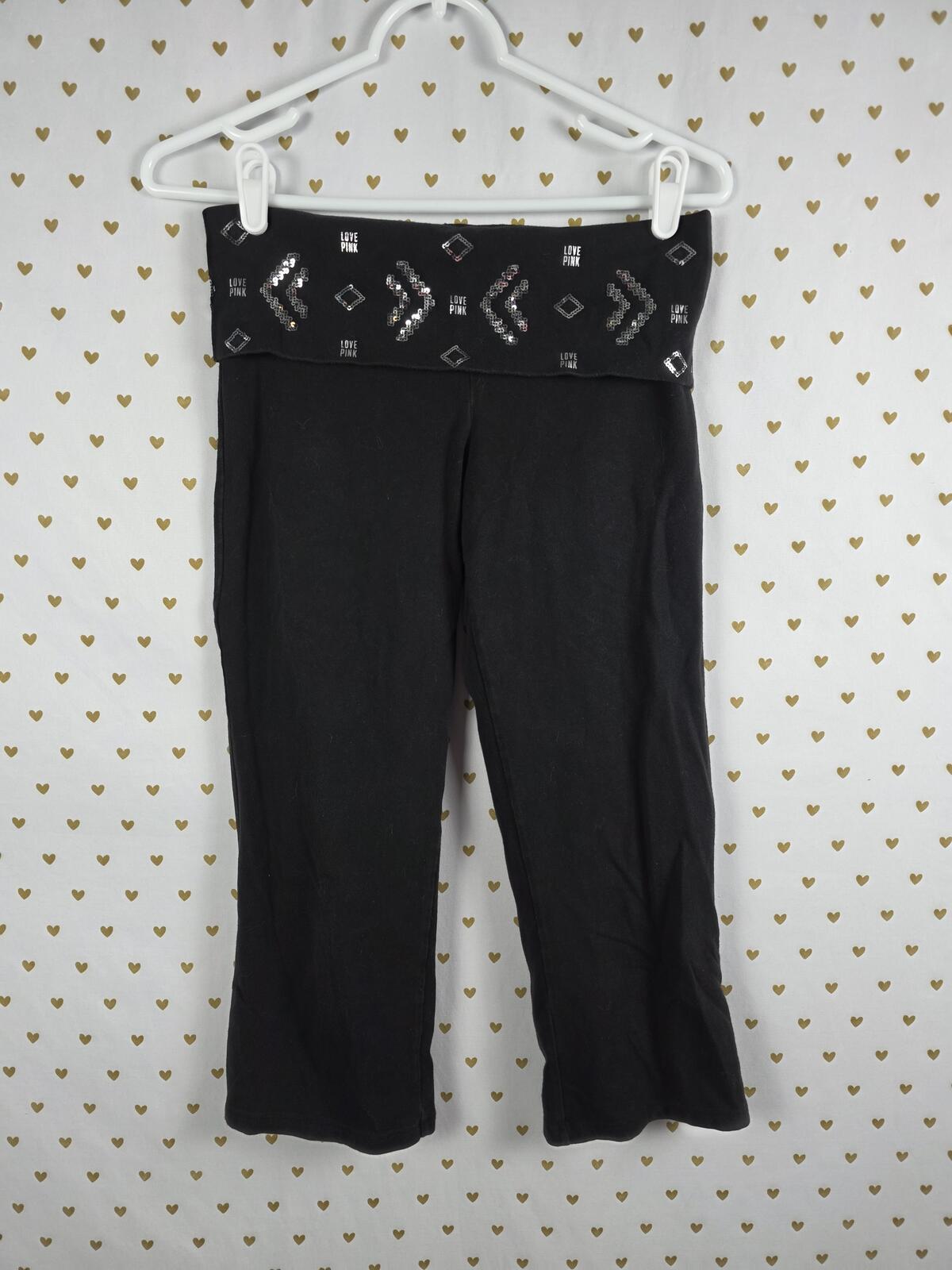 Victorias Secret PINK VINTAGE Foldover BLING Yoga Pants Geometric Capri SMALL