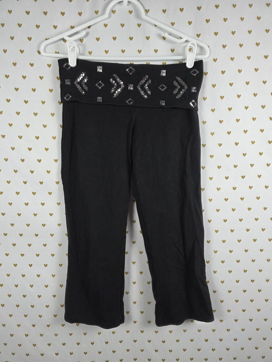Victorias Secret PINK VINTAGE Foldover BLING Yoga Pants Geometric Capri SMALL