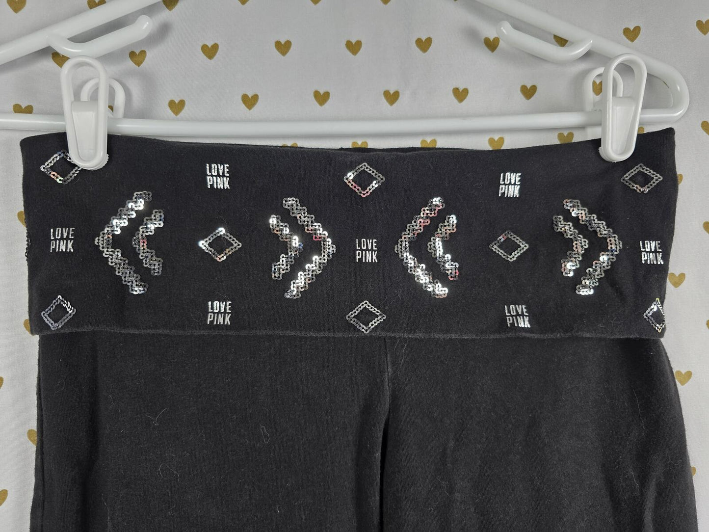 Victorias Secret PINK VINTAGE Foldover BLING Yoga Pants Geometric Capri SMALL