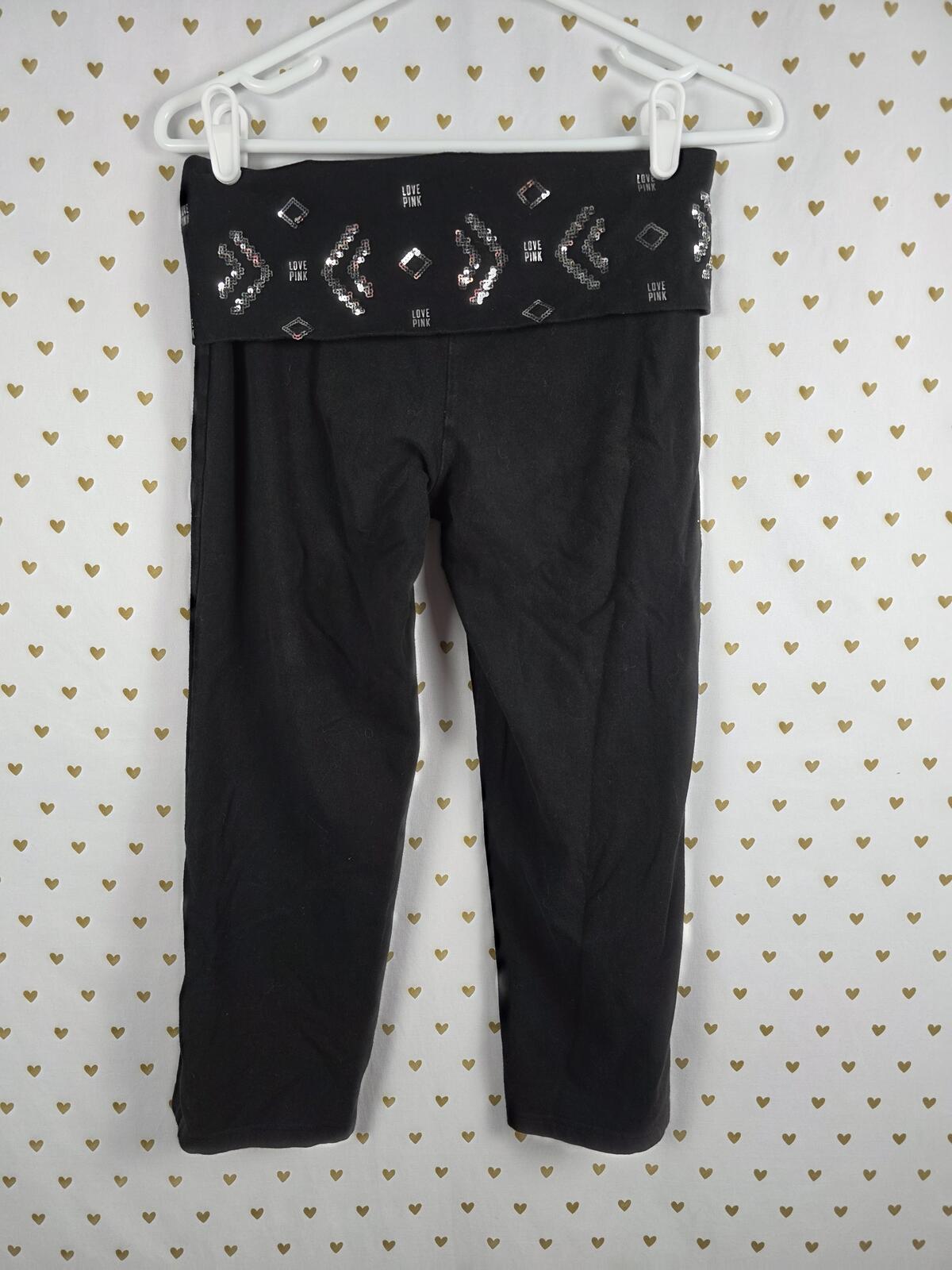 Victorias Secret PINK VINTAGE Foldover BLING Yoga Pants Geometric Capri SMALL