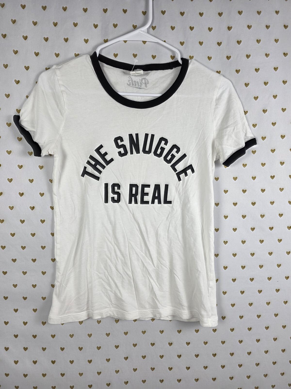 Victorias Secret PINK THE SNUGGLE IS REAL Ringer Tee Shirt XS