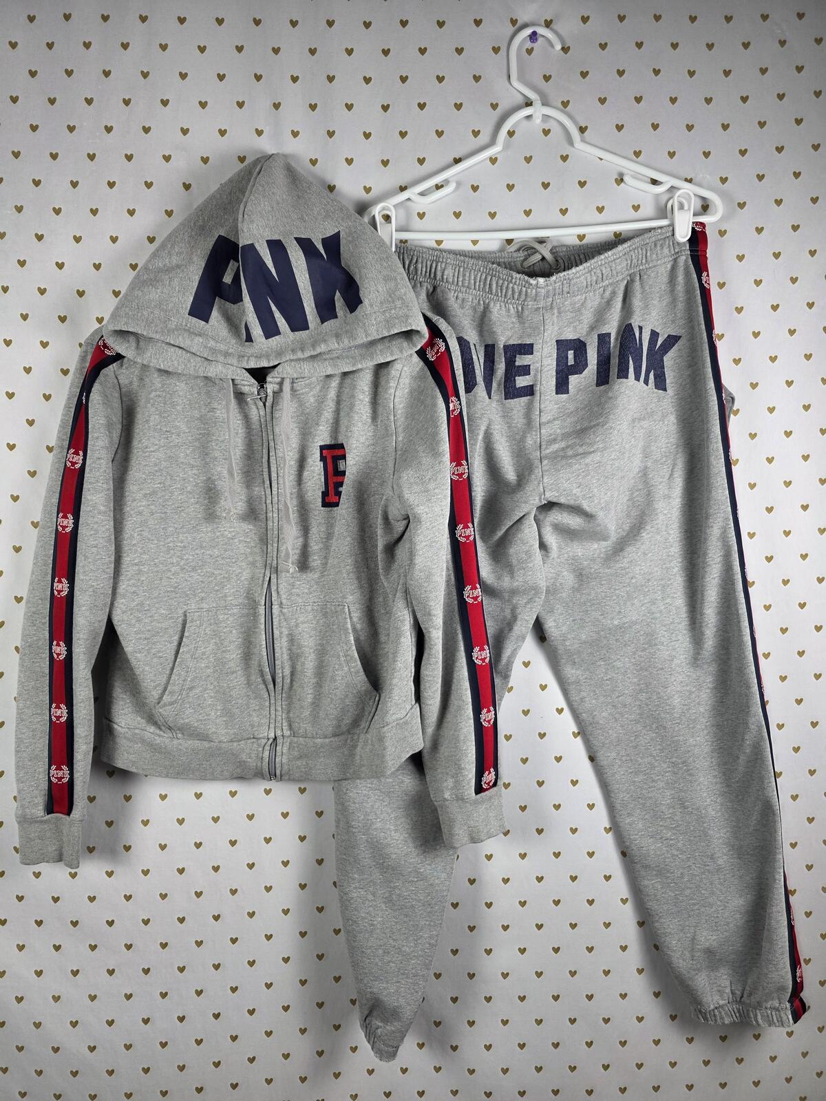 Victorias Secret Pink Logo Butt SET Hoodie Full Zip Jacket Sweatpants 2pc SMALL