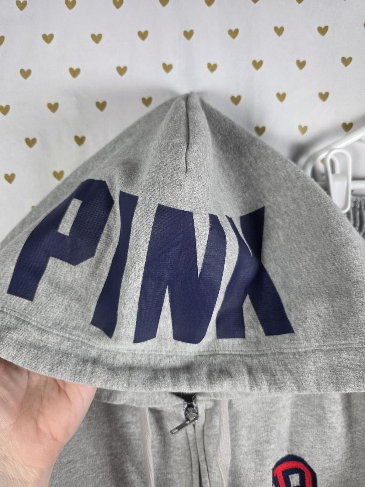 Victorias Secret Pink Logo Butt SET Hoodie Full Zip Jacket Sweatpants 2pc SMALL