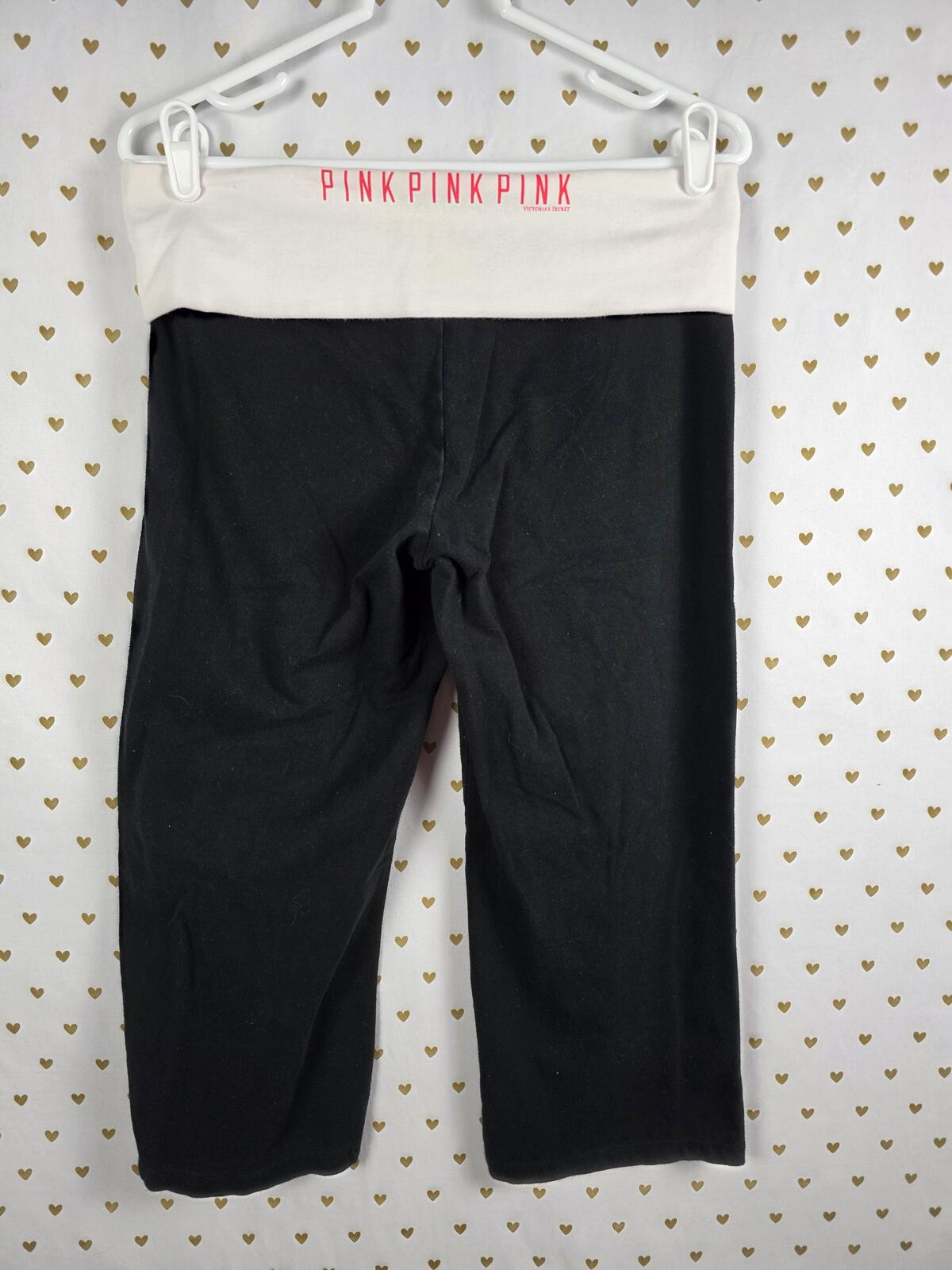 Victorias Secret PINK White Logo FOLDOVER Yoga Pants Capri Y2k LARGE