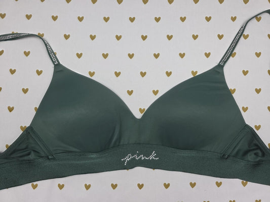 Victorias Secret PINK Green Wireless SHINE BLING Bra 32c Wear Everywhere