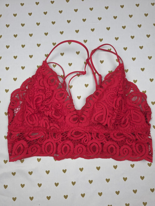 Victorias Secret Pink RED Strappy lace Bralette Bra Top Tank large