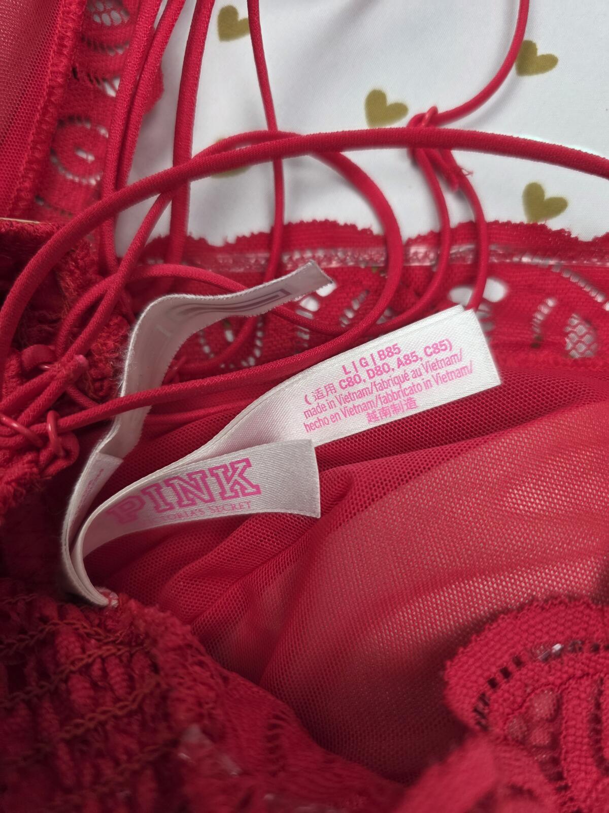 Victorias Secret Pink RED Strappy lace Bralette Bra Top Tank large