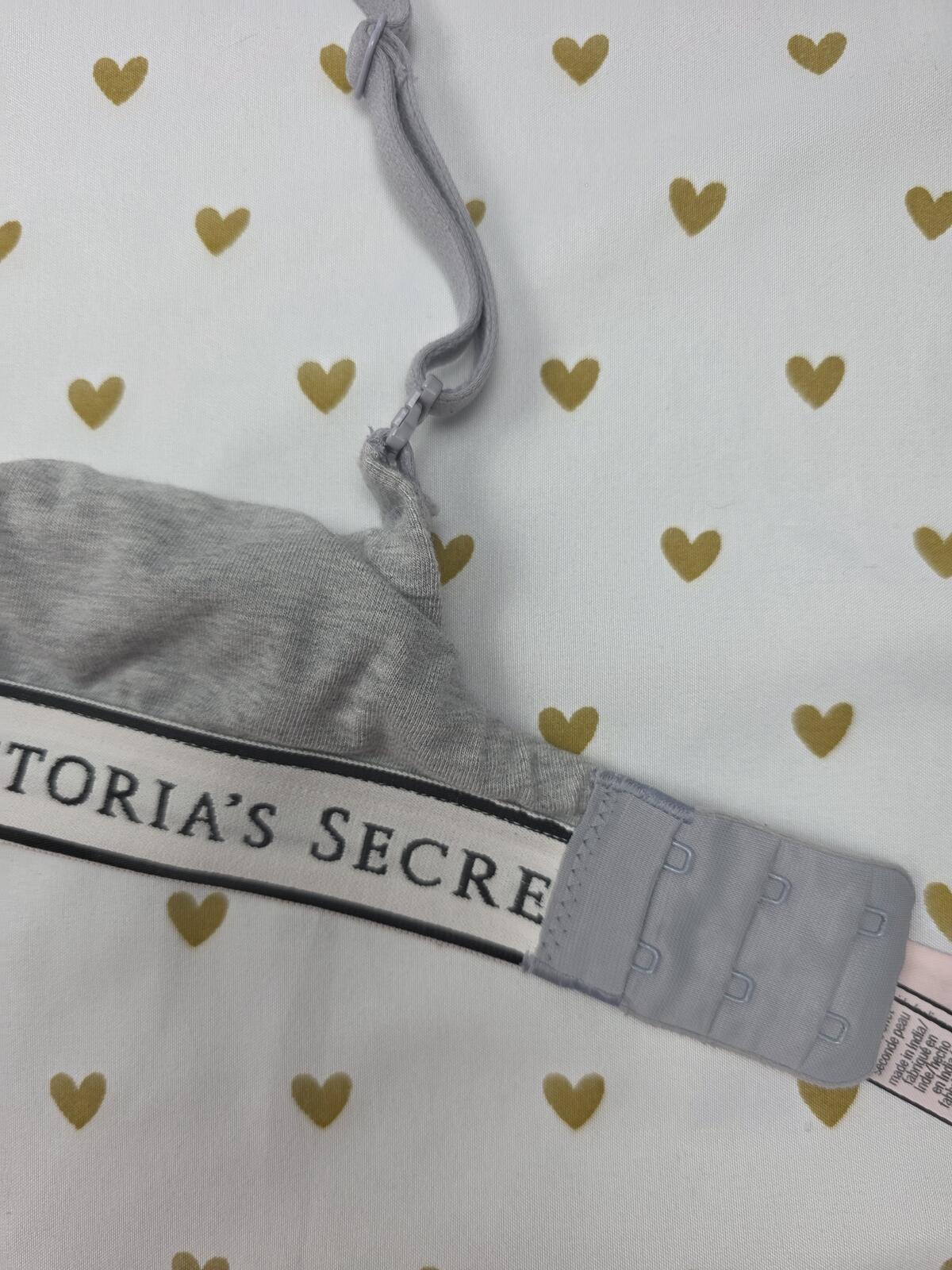 Victorias Secret WIreless NO WIRE Logo Band GREY Bra T Shirt lightly lined 36B