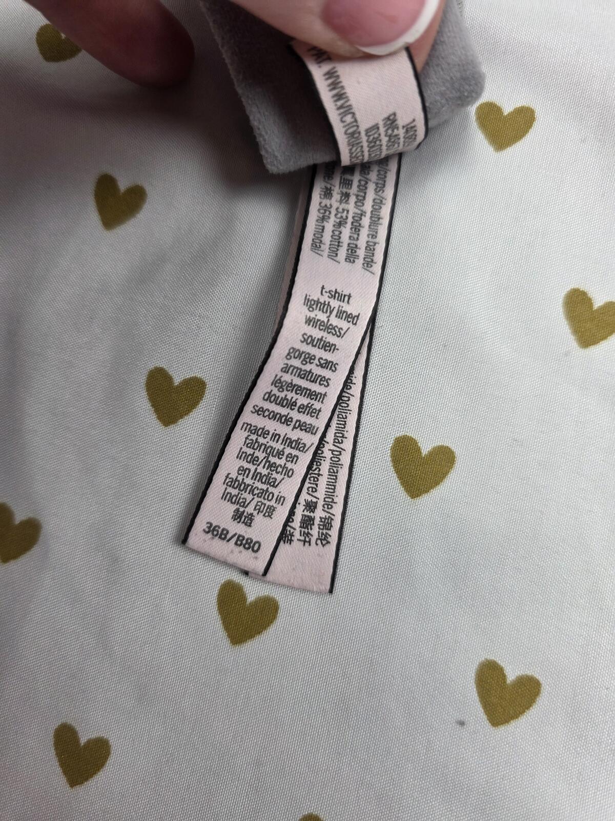 Victorias Secret WIreless NO WIRE Logo Band GREY Bra T Shirt lightly lined 36B