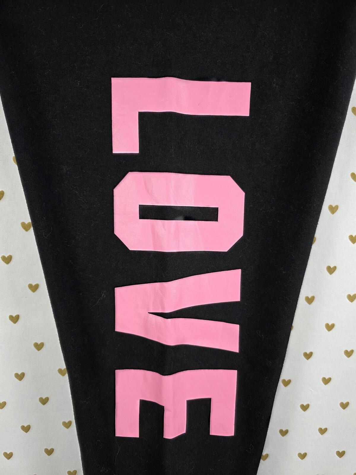 Victorias Secret PINK LOVE Logo FOLDOVER Yoga Pants Leggings LARGE