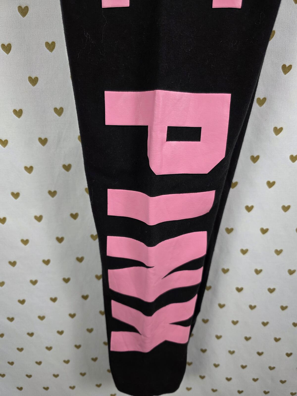 Victorias Secret PINK LOVE Logo FOLDOVER Yoga Pants Leggings LARGE