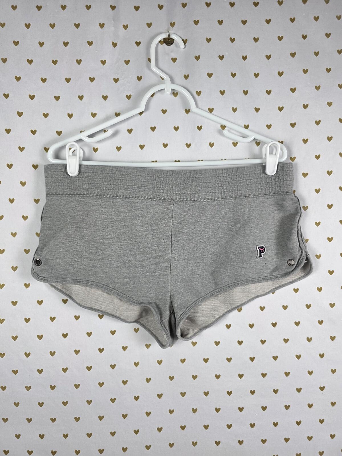 Victorias Secret PINK BOOTY SHORTS Grey Logo Grommet VINTAGE y2k '07 MEDIUM