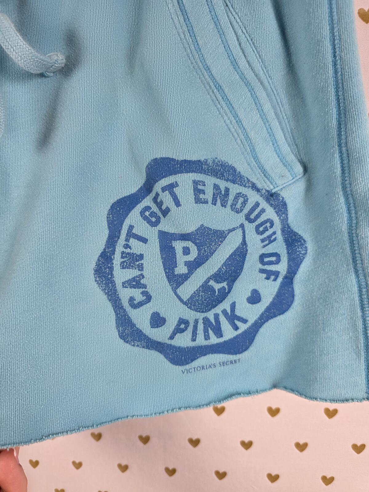 Victorias Secret PINK VIntage Y2k Blue Sweat shorts CAN'T GET ENOUGH Small