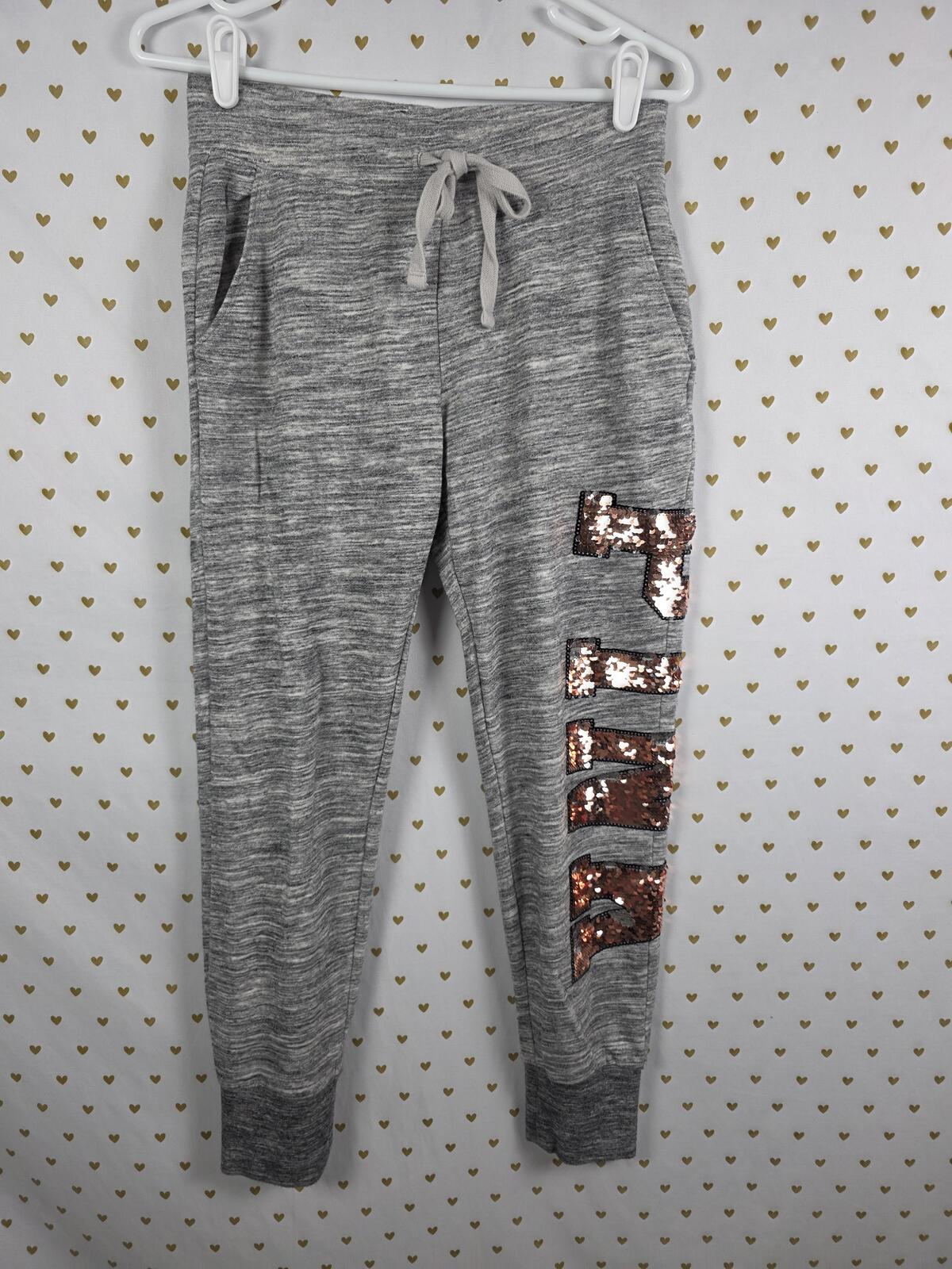 Victorias Secret Pink BLING SET 2pc GOLD Sweats Hoodie Grey Sequined  Joggers