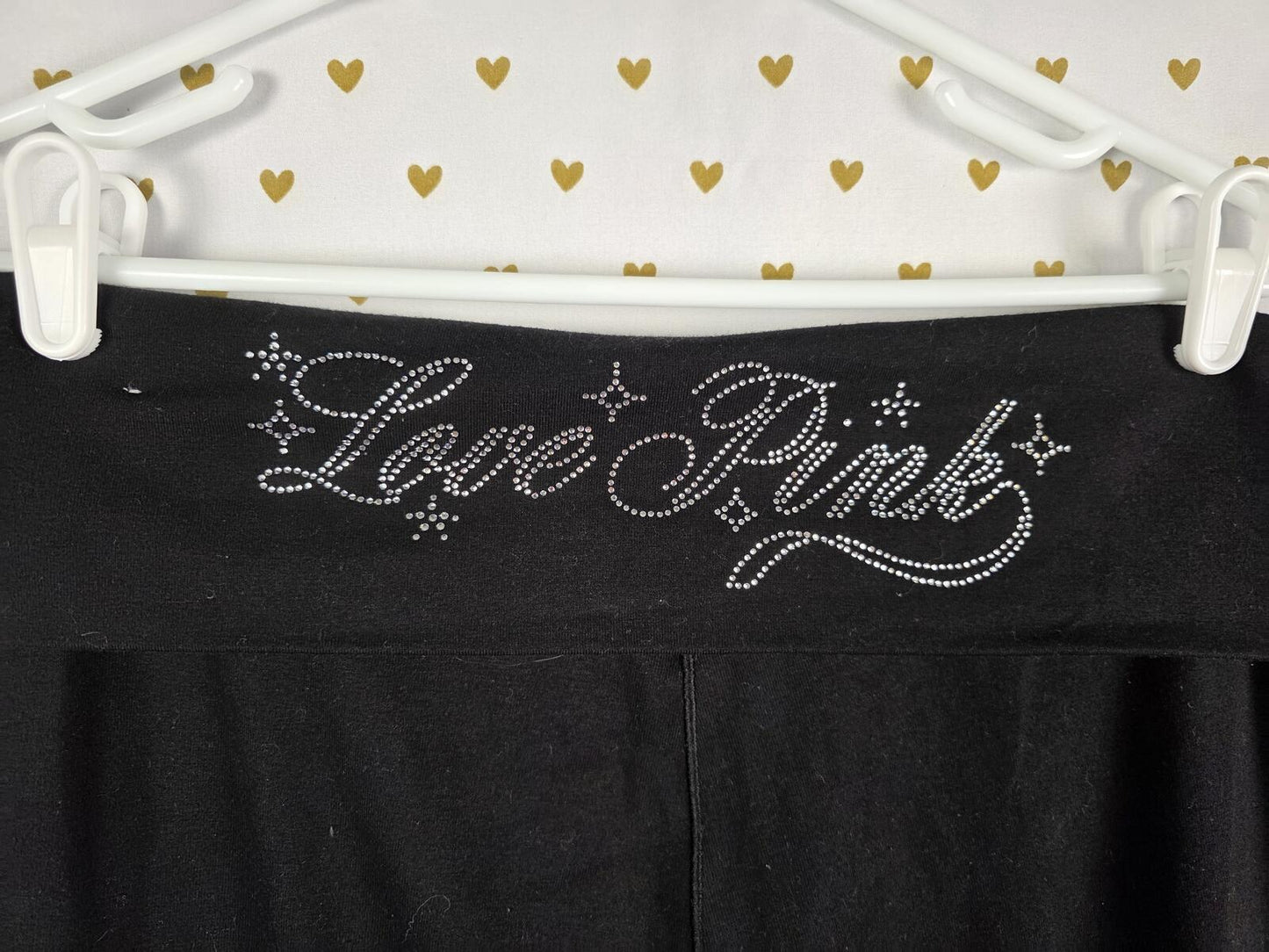 Victorias Secret PINK BLING Rhinestone LOVE Flared Yoga Pants Leggings Medium