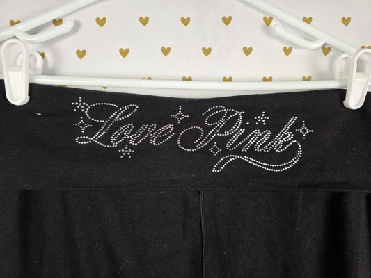 Victorias Secret PINK BLING Rhinestone LOVE Flared Yoga Pants Leggings Medium