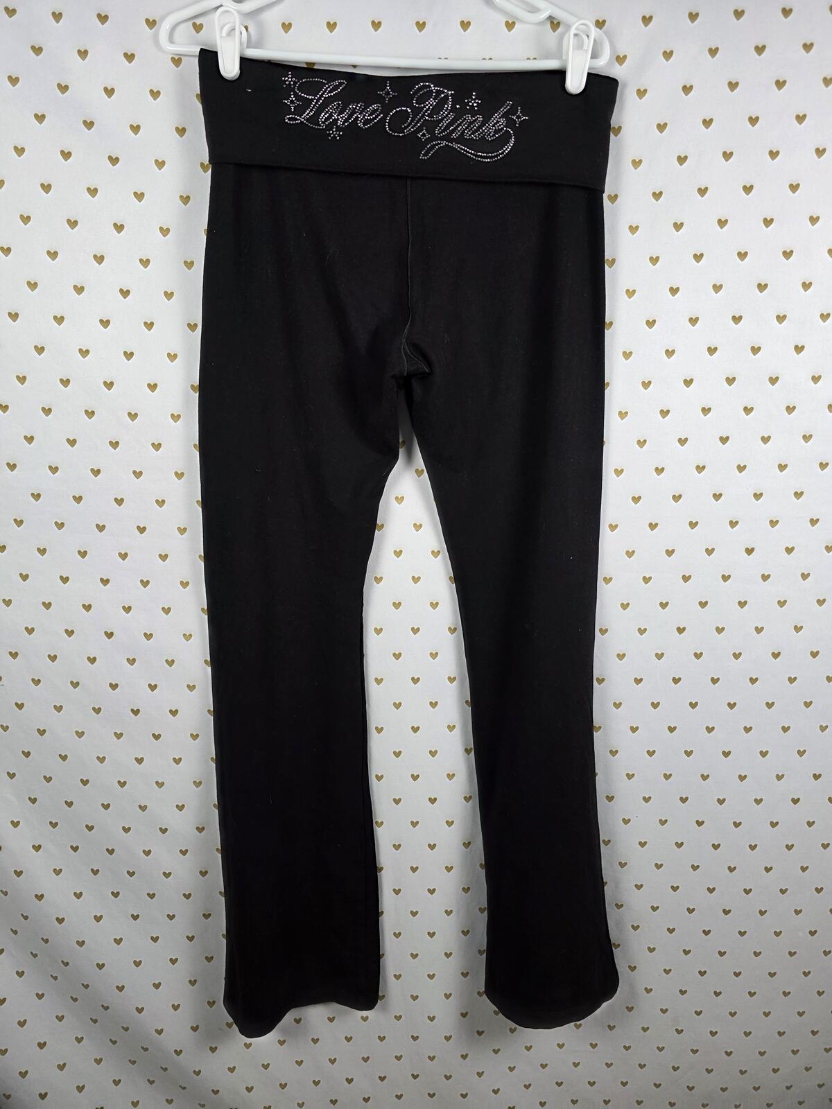 Victorias Secret PINK BLING Rhinestone LOVE Flared Yoga Pants Leggings Medium