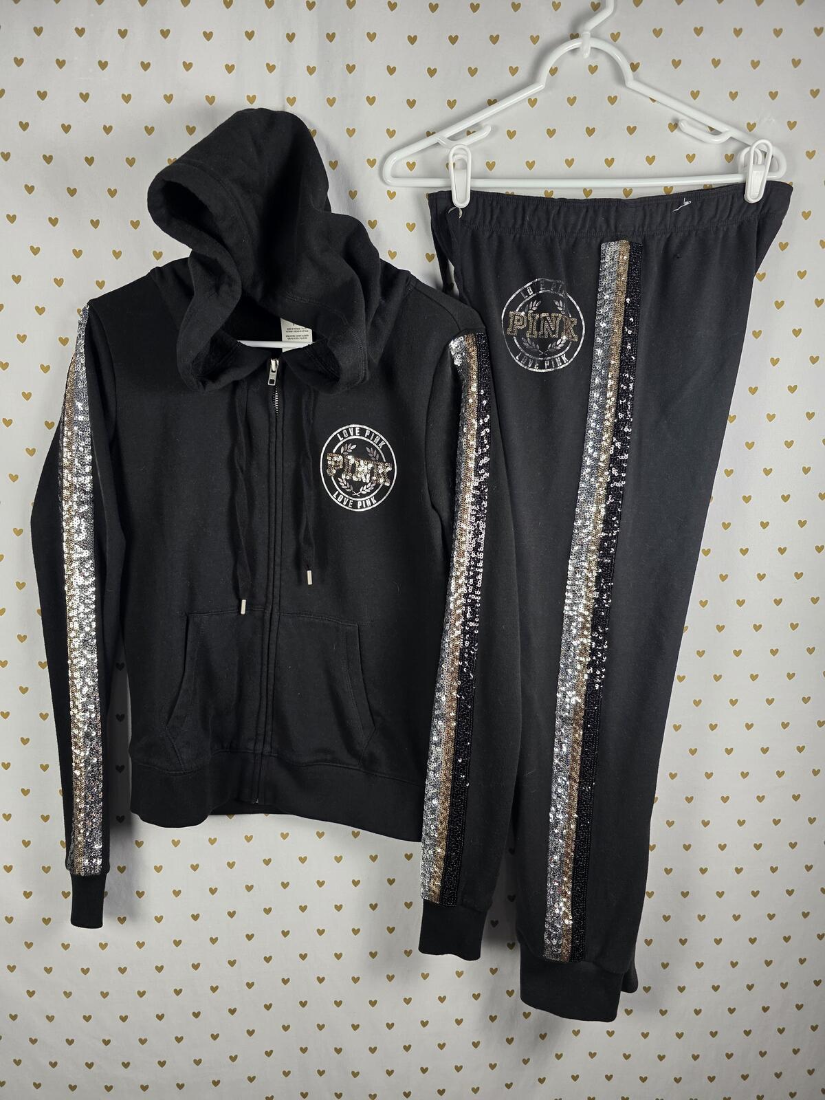 Victorias Secret Pink Vintage RARE Bling SET Hoodie Joggers Sweats Sm MED 2pc