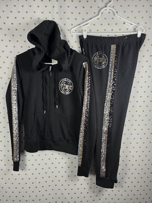 Victorias Secret Pink Vintage RARE Bling SET Hoodie Joggers Sweats Sm MED 2pc