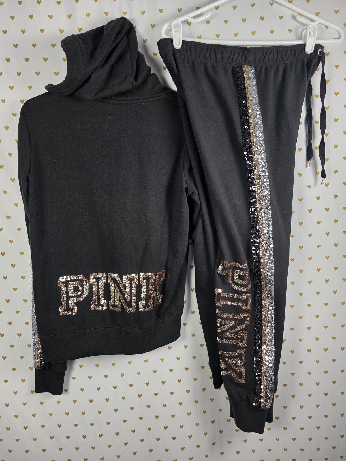 Victorias Secret Pink Vintage RARE Bling SET Hoodie Joggers Sweats Sm MED 2pc