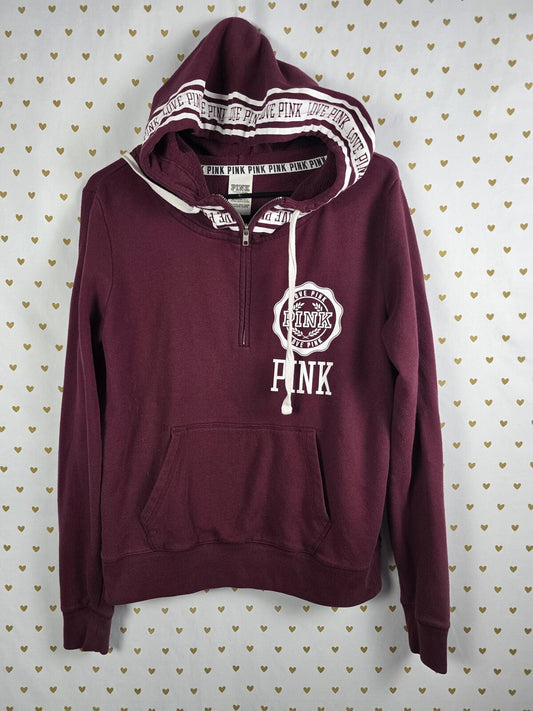 Victorias Secret Pink maroon Logo Full zIp Hoodie Jacket MEDIUM