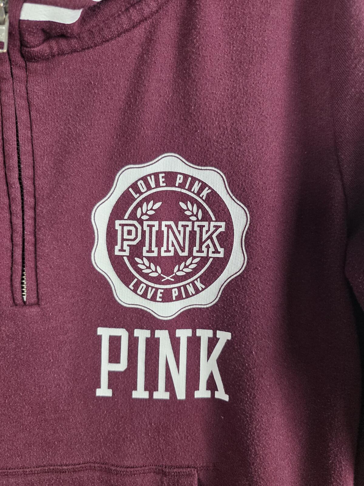 Victorias Secret Pink maroon Logo Full zIp Hoodie Jacket MEDIUM