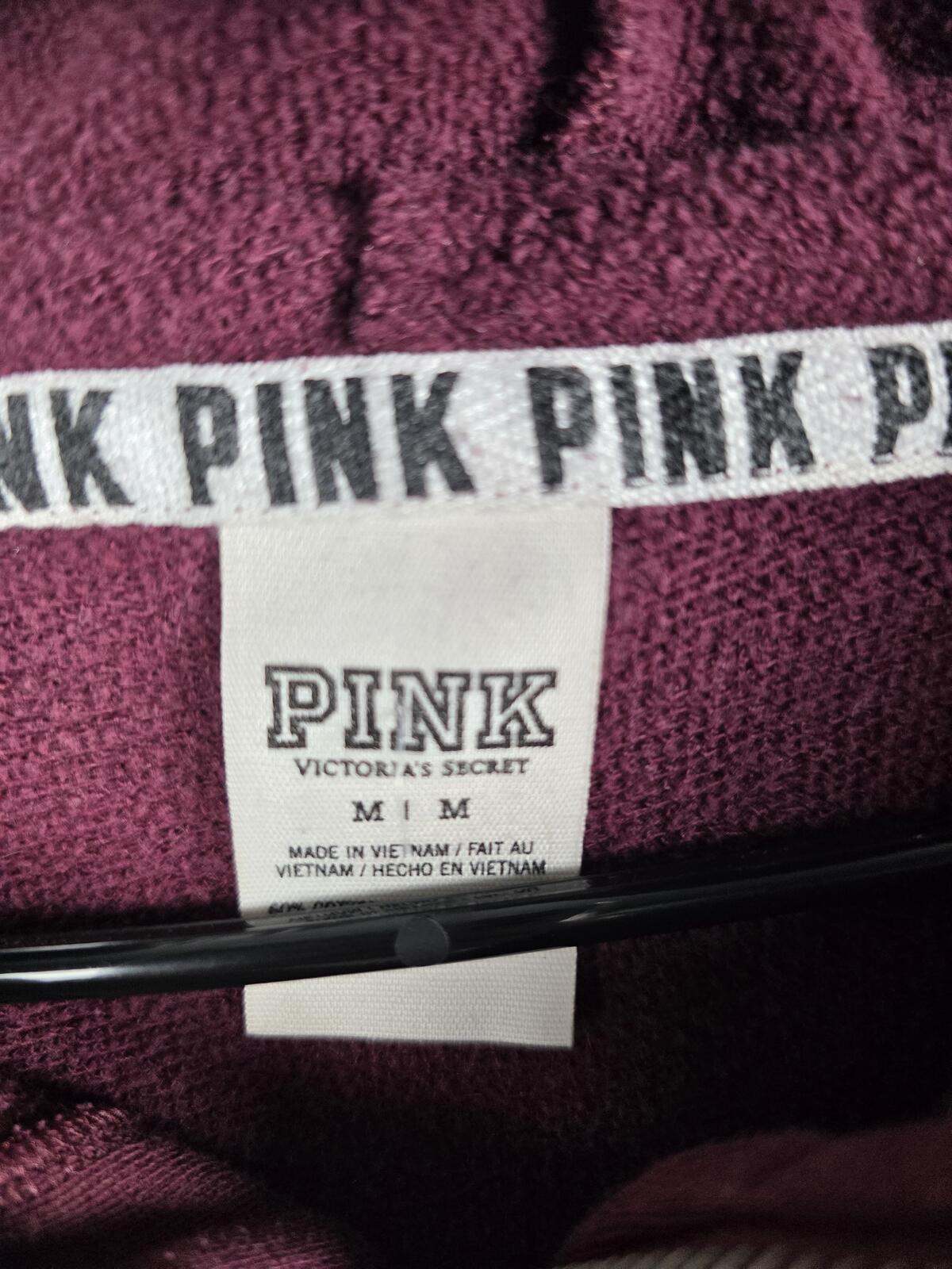 Victorias Secret Pink maroon Logo Full zIp Hoodie Jacket MEDIUM