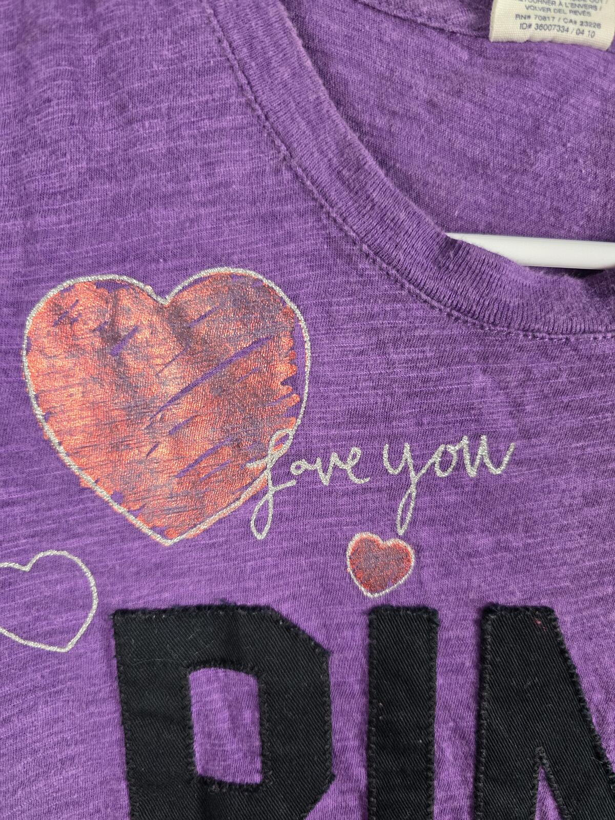 Victorias Secret PINK Purple Y2k Vintage tee shirt HEARTS xs
