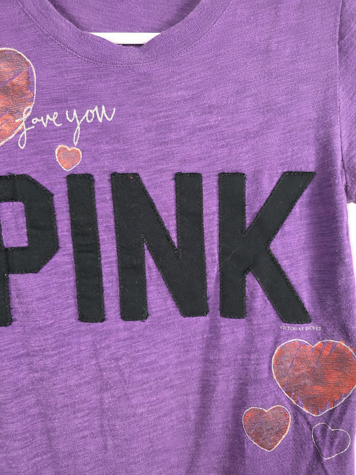 Victorias Secret PINK Purple Y2k Vintage tee shirt HEARTS xs