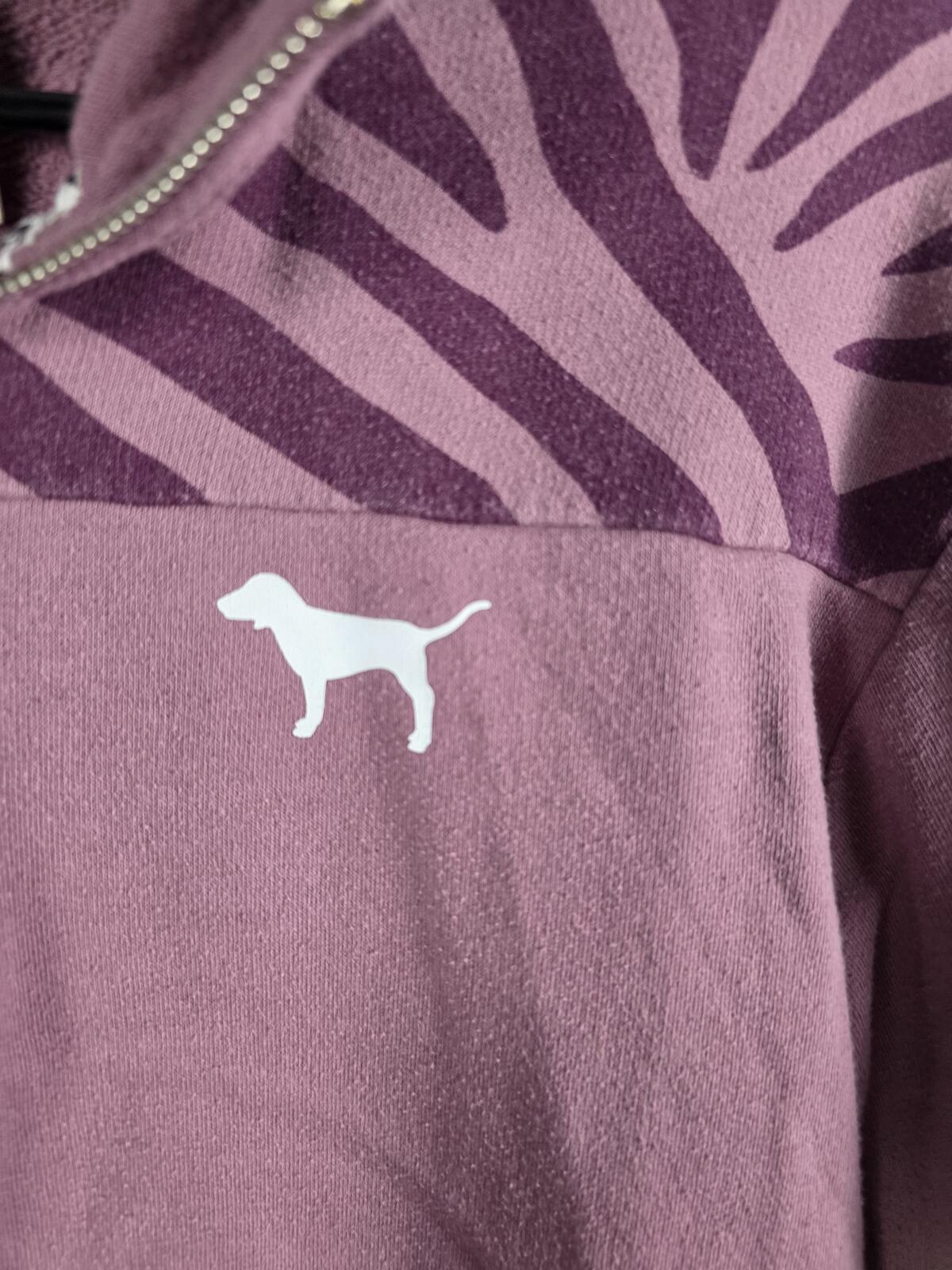 Victorias Secret Pink Zebra Print Quarter Zip LOVE Sweater SMALL