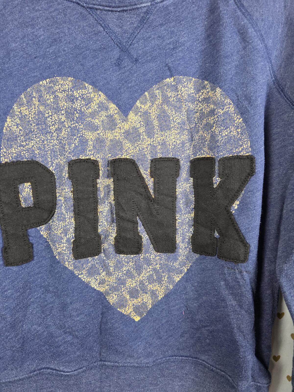 Victorias Secret Pink LEOPARD CHEETAH Vintage Heart Crew Sweater Y2k Small
